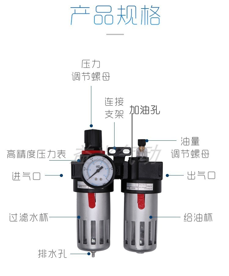 油水分离过滤器空压机气泵气动减压调压阀气源处理BFC2000二联件