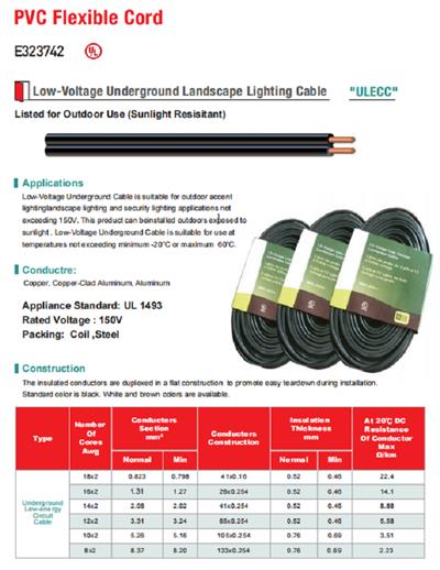 UL认证 ULECC  150V 低压电缆 UL1493 标准